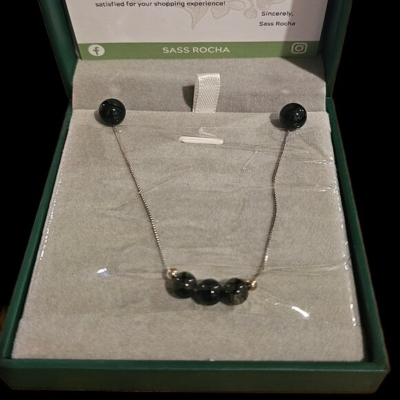 Sterling Silver Hoop Earrings/Mustard Seed Necklace/ Black Tourmaline Set/ 3pc - Picture 3 of 3